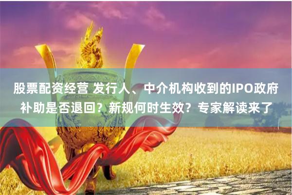 股票配资经营 发行人、中介机构收到的IPO政府补助是否退回？新规何时生效？专家解读来了